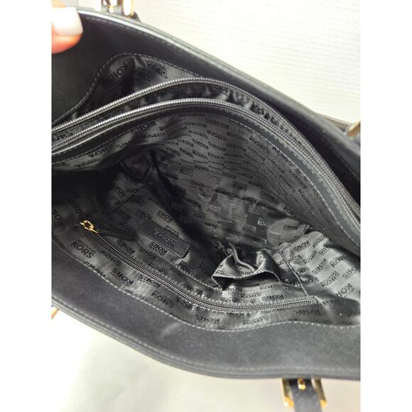 Michael Kors Black Jet Set Purse Large Patent Leather Pocket Minimalist Tote - Picture 6 of 11